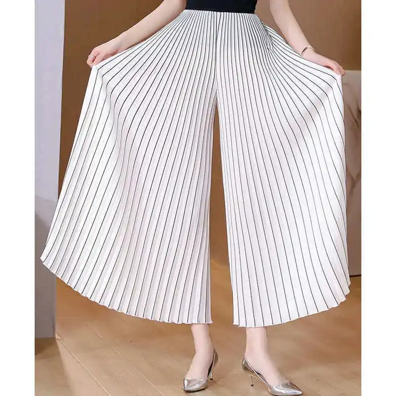 2024 Spring Women's Pants Long Loose Wide Leg  Elastic Pleated  Skirt  Long  High Waist Pants  sweatpants women