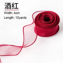 Elegant Wavy Edge Organza Ribbon for DIY Crafts and Decorations - 10 Yards (Wine red)