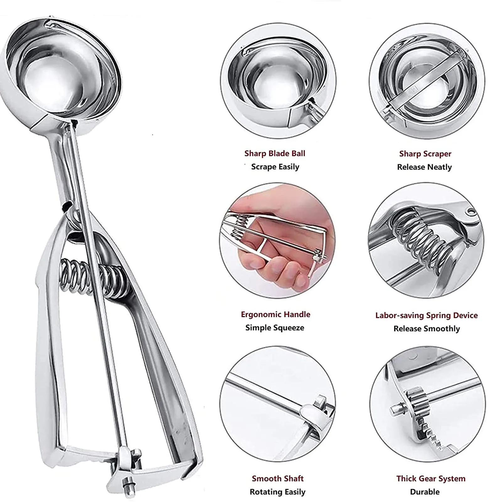 Ice Cream Scoop 3 Size Trigger Metal Cookie Spoon Melon Baller Stainless Steel Dough Spoon Scooper