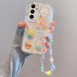 3D Winnie Clear Phone Case with Floral Design and Wrist Strap Cover - Galaxy A04 4G (Flower Rabbit)