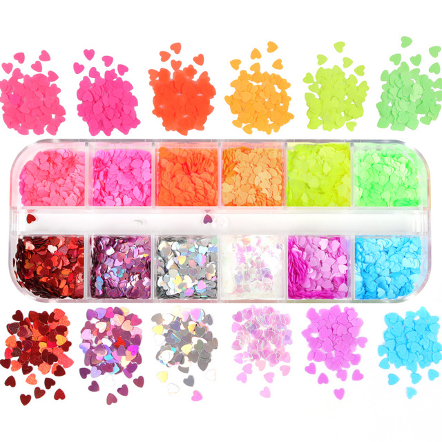 Valentines Empty Love Heart Nail Sequins Holographic Glitter Flakes Decor For DIY Accessories Designer Nail Supplies Tools