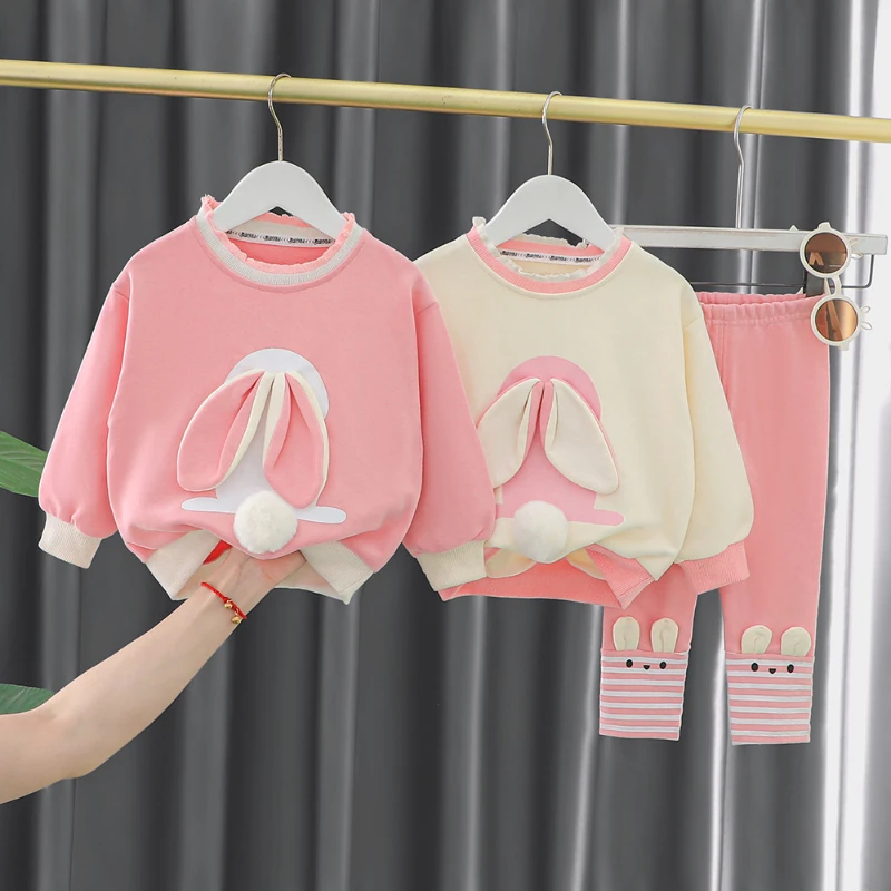 

Girls' Set Autumn New Baby's Fall Baby Girls' Ear Applique Long Sleeve Top + Cute Pants Two-piece Children's Cute Set
