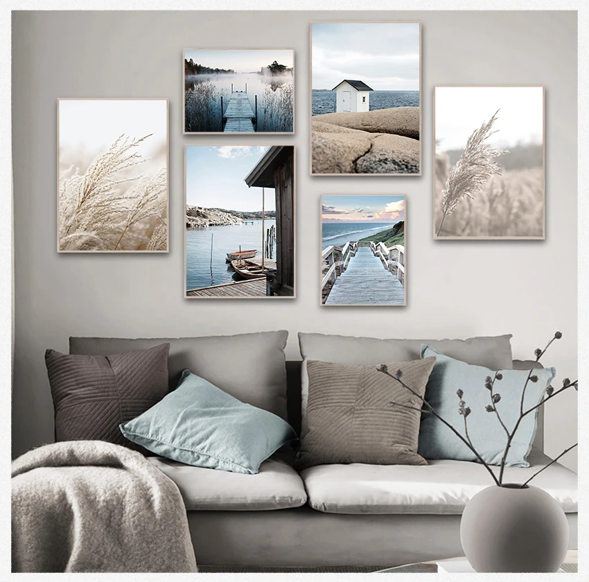 

Beach Bridge Canvas Painting Scandinavian Living Room Decoration Picture Morning Sunrise Wall Art Print Nordic Landscape Poster