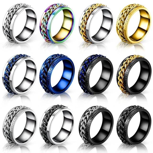 Anillo antiestrés y ansiedad para hombres, giratorio de acero inoxidable,  cadena libre, números romanos, Fidget, Anillos de articulación giratoria de  Metal - AliExpress