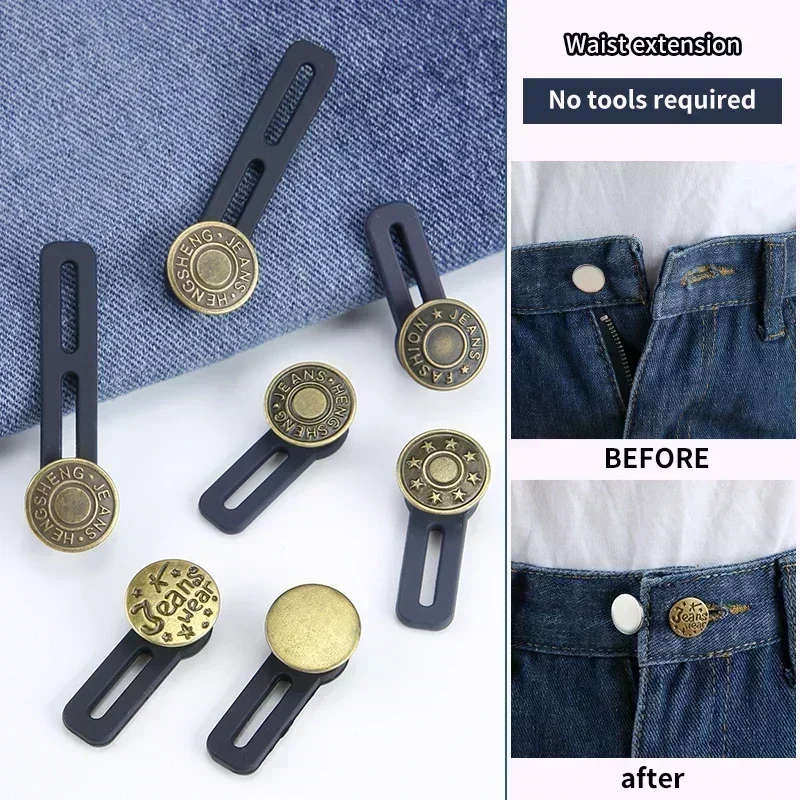 6PCS Metal Button Extender For Pants Jeans Free Sewing Adjustable Retractable Waist Extenders Button Waistband Expander