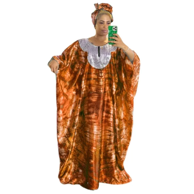 

2024 африканские платья для женщин, традиционное женское платье-кафтан, абайя, мусульманское платье, африканская Женская одежда с головным убором