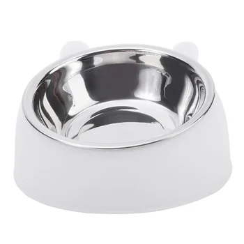 1pc Cat Bowl Lovely Creative Inclined Kitten Puppy Food Feeding Bowls Stainless Steel Cats Drinking Feeder Pet Dogs Cats Feeders 3