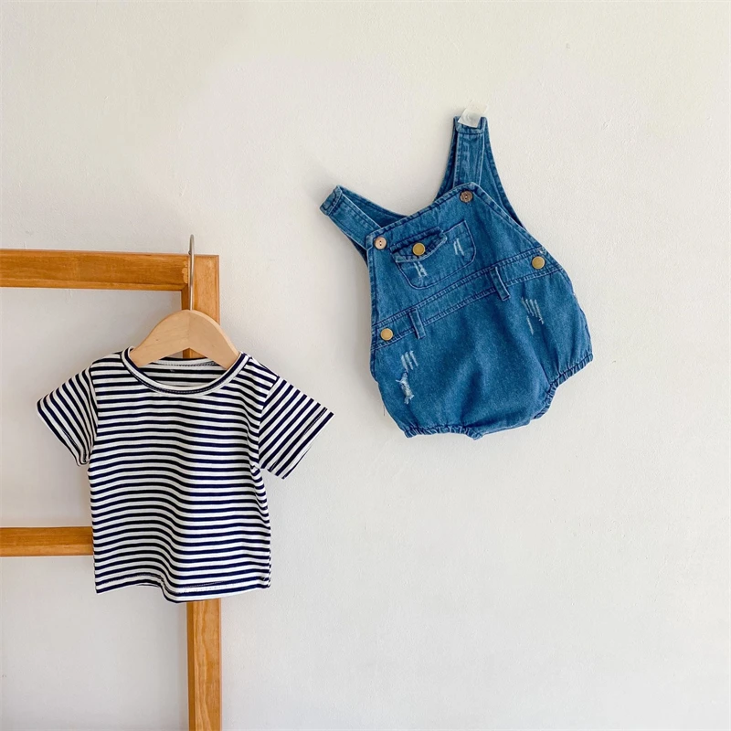 Baby Clothing Set luxury 2022 Summer New Baby Overalls Boys Girls Denim Overalls Kids Jumpsuit Korean Fashion Children Denim Shorts Baby Clothing Set classic