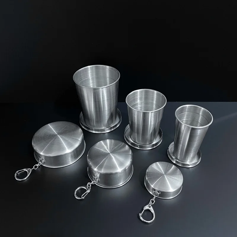 

Stainless Steel Folding Cup Portable Water Drinking Cup Retractable Telescopic Collapsible Cups For Outdoor Travel With Keychain