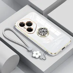 Custodia per telefono di lusso shockproof con supporto per anello di diamante e laccetto