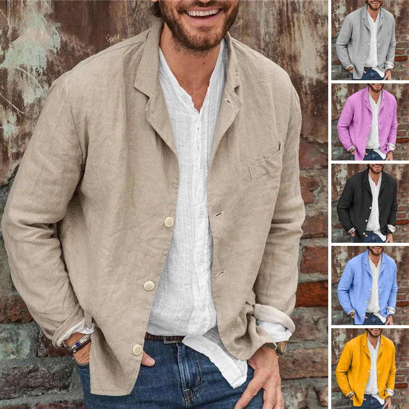 

High Quality Suit Top and Suit Men's Casual Suit Elegant Fashion Slim Men's Blazer Summer Thin Breathable Cotton Linen Material