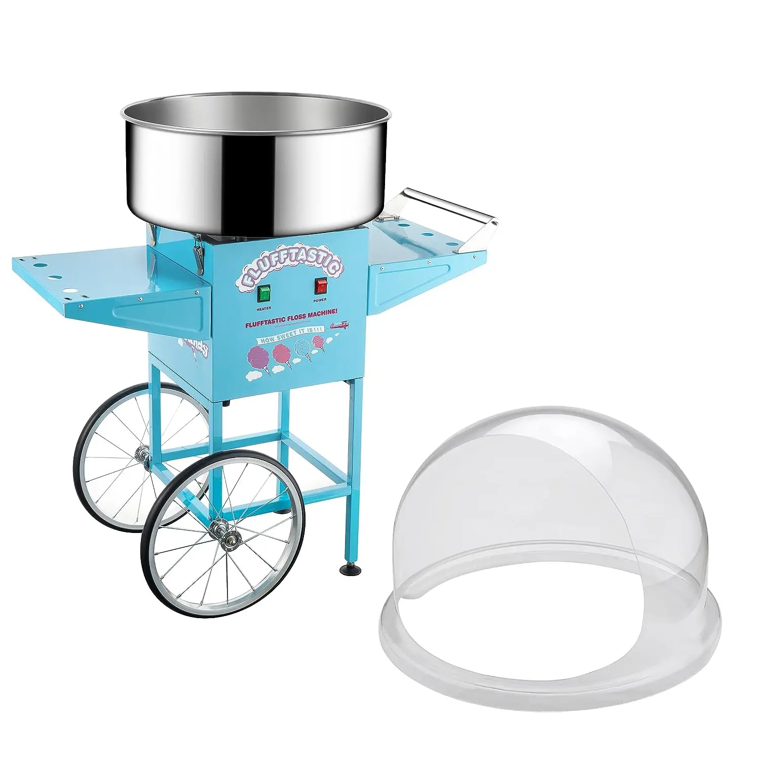 https://ae01.alicdn.com/kf/S7f26bbfaaf7c4cdf8d1347130e952fd5K/Candy-Machine-u2013-Flufftastic-1000W-Floss-Maker-with-Cart-13-Inch-Wheels-Dome-Shield-and-Stainless.jpg