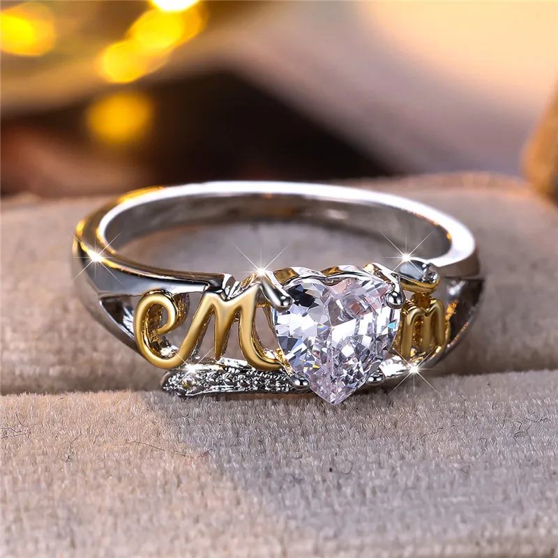 Luxury Female Crystal White Zircon Stone Heart Ring Vintage Silver Color Wedding Jewelry For Women