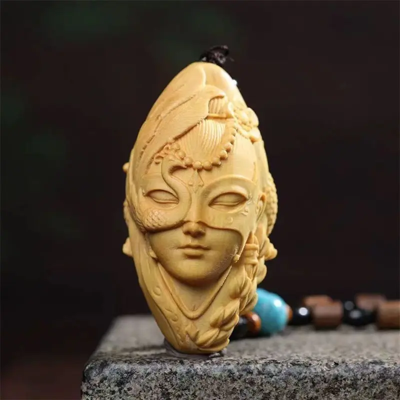 

Кулон с ручкой из коробки Loulan Girl, ручная резьба, Мужская Ручная тарелка, кулон в виде игрового предмета, подвеска из цельного дерева, подарок Nafu