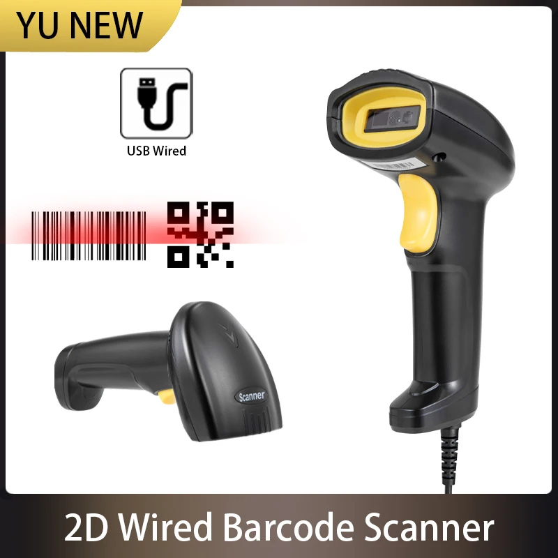 YuNew 2D Wired scanner Scanner Plug and Play High-speed Read 1D2D Qr code on Paper Product or screen for Inventory Library