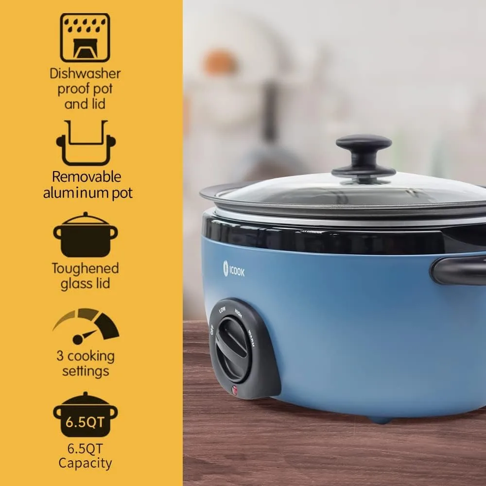 6.5 Quart Slow Cooker,Aluminium Sear/Saut&eacute; Stew Pot Stovetop safe,Dishwasher Safe,Glass
