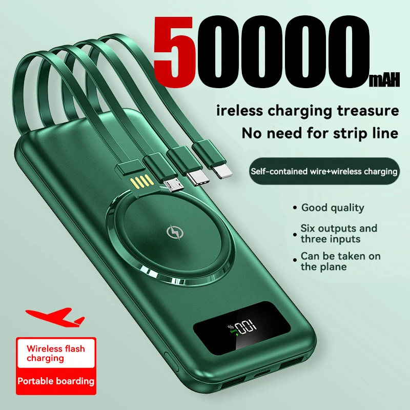 Nuovo Caricabatterie Portatile Power Bank Da 50000Mah Powerbank 4 In 1 Per Xiaomi Iphone 15 14 13 Samsung Xiaomi Batteria Esterna Powerbank