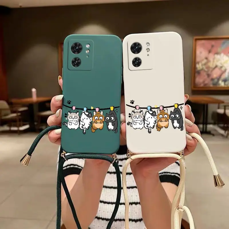 EDGE40 Four Little Cats Silicone Lanyard Phone Case