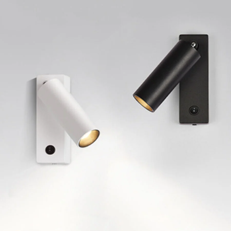 

5W Modern simple Study Bedroom Bedside Reading Wall Lamps With Switch 350°+90° Adjustable Hotel Room Reading Spotlight lamp