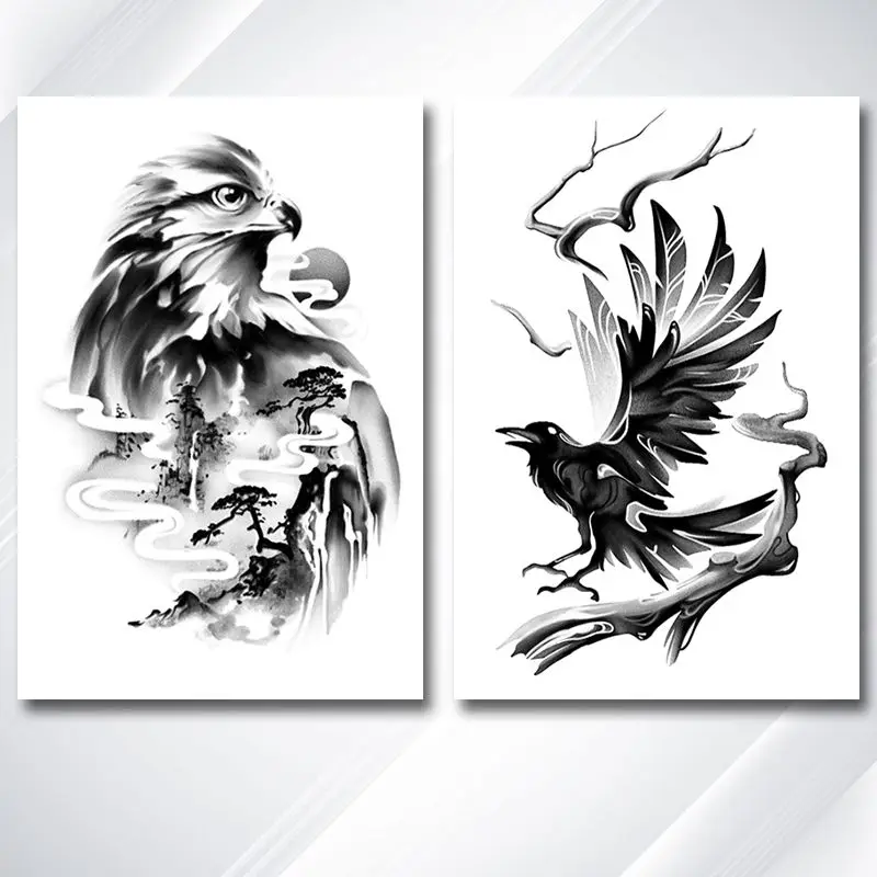 Herbal Eagle Fake Tattoo for Woman Man Arm Tattoo Waterproof Chinese Mountain Art Temporary Sticker Lasting Tatoo Sticker