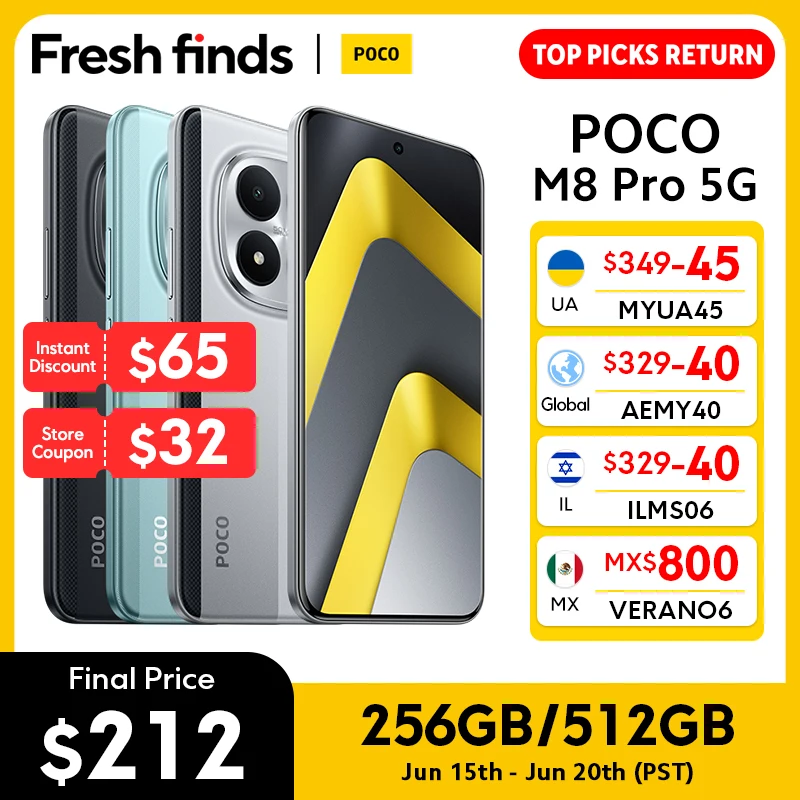 【עולם פרימיירה】סמארטפון POCO M8 Pro 5G גרסה גלובלית Snapdragon 7s Gen 4 6.83 אינץ' תצוגה 1.5K 120Hz סוללת 6500mAh 100W NFC