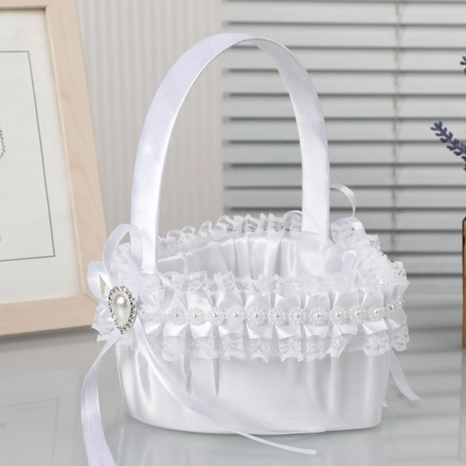

Цветочная корзина для девочек, белая атласная корзина с лентами для фотографий, свадебные принадлежности