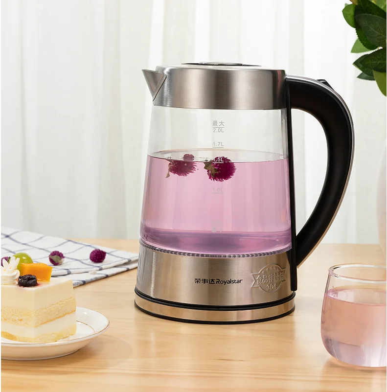 220V 2L Electric Tea Pot Kettle Glass 1500W Fast Heating Water Boiling Kettle Automatic Teapot Multicooker