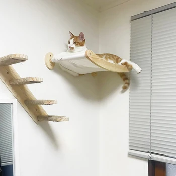 Cat Hammock and Stairway with Sisal Rope Wall Mounted Climbing Shelf Scratching Grinding Claws Toy for Kitten Cats Furniture 1