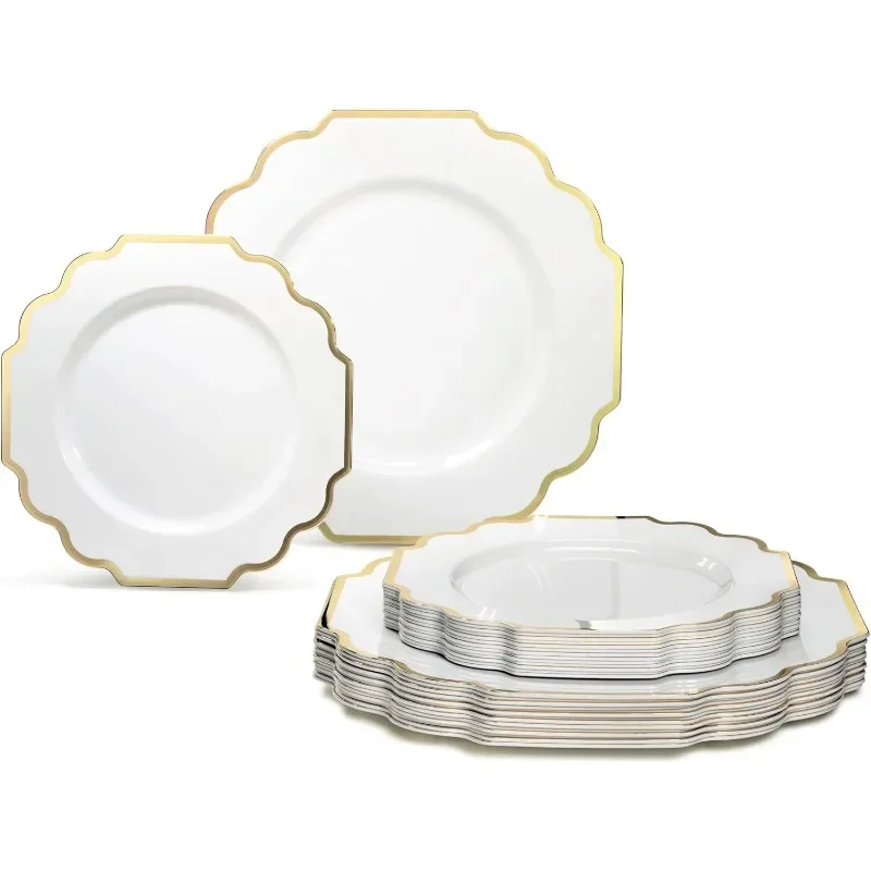 240 Plates Pack (120 Guests) Disposable Plastic Plates Set -120 x 10.5'' Dinner + 120 x 8'' Salad/Dessert Plate