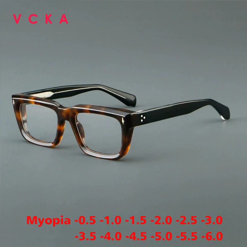 VCKA Acetate Square Myopia Thickened Glasses Frame High Quality Men Women Eyeglasses Custom Prescription lenses -0.50 to -6.0