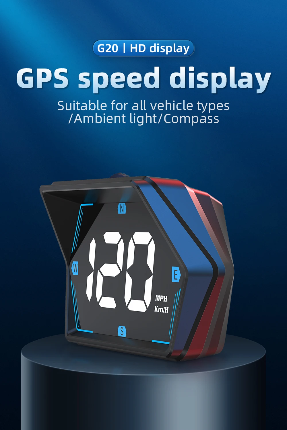 GPS HUD G20 Car Digital Speedometer Head-up Display Speed Meter Mph Kmh Compass