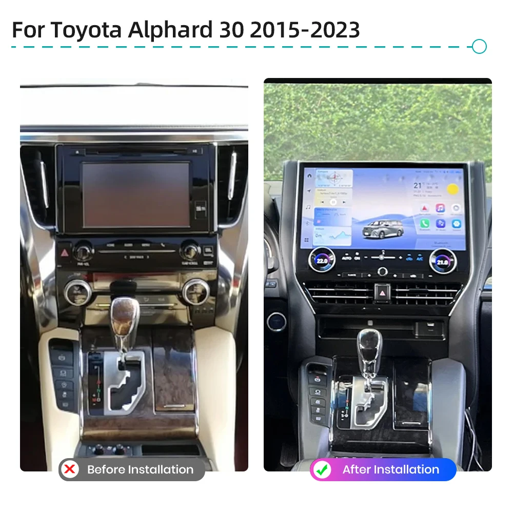 Autoradio Android 14.0 con CarPlay, Navigazione GPS, 4G, WiFi, Bluetooth, Lettore Multimediale Video per Toyota Alphard 30 2015-2023 - immagine 2