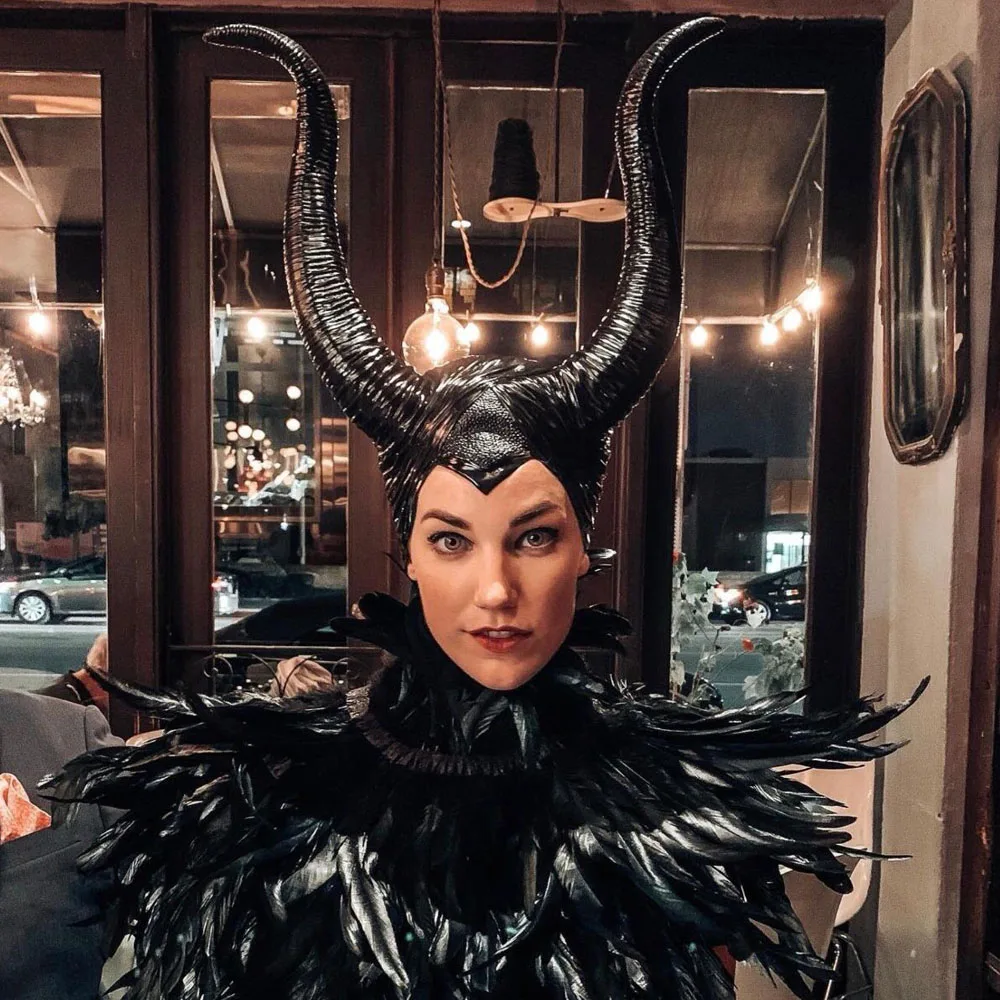 Hot Sale Halloween Party Costume Jolie Cosplay Headpiece Hat -Free Shipping Btrendy Genuine Latex Maleficent Horns Adult Women