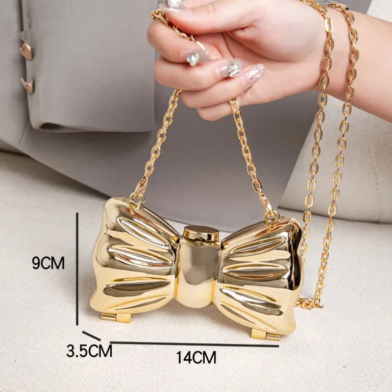 Borsa da sera mini bowknot di design di lusso per le donne Borsa a tracolla a catena per ragazze Borse a tracolla in metallo per la festa nuziale - immagine 6