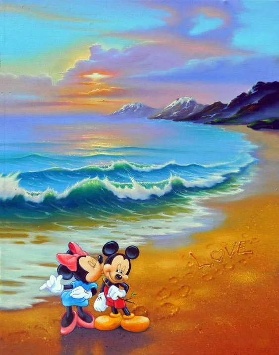 マセイ ミッキーマウスとミニーマウスの風景画（Beach Romance