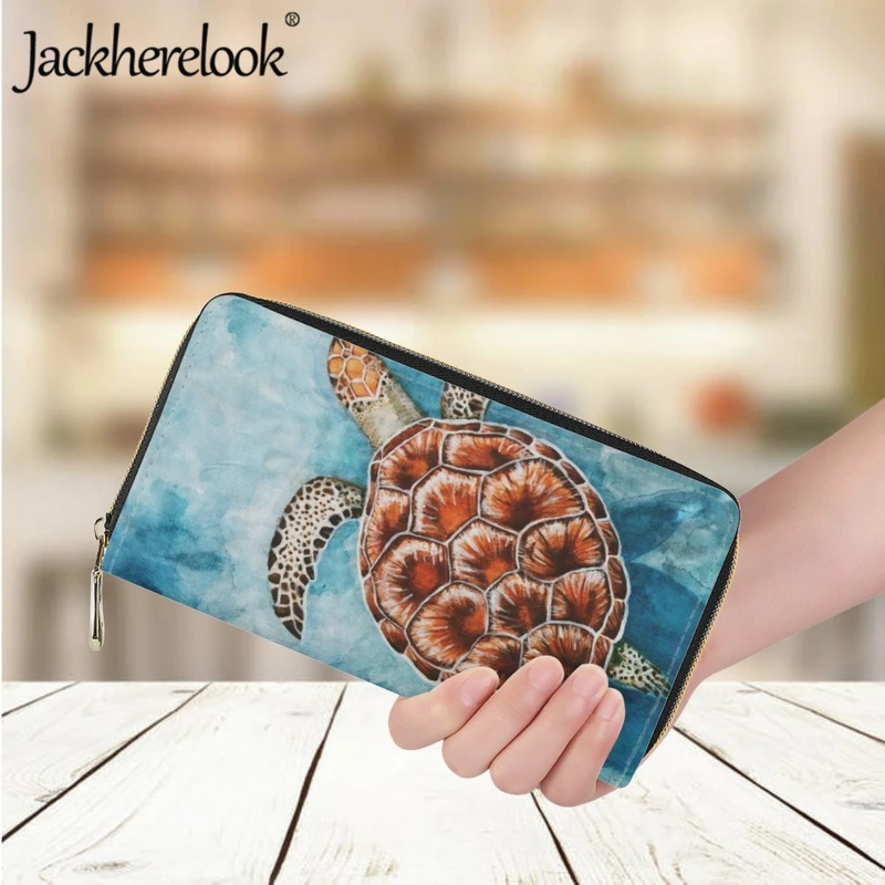 Jackherelook Fashion Trend Women's Wallet Hawaiian Style Sea Turtle Print Long Leather Purse Card Holder Ladies Clutch Money Bag