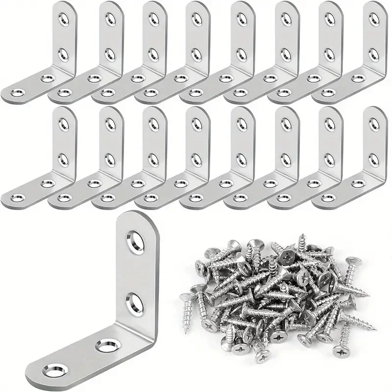 10Pcs Stainless Steel Angle Bracket 90 Degrees Right Angle Bracket With 40pcs Screws For Wooden Shelves Chairs