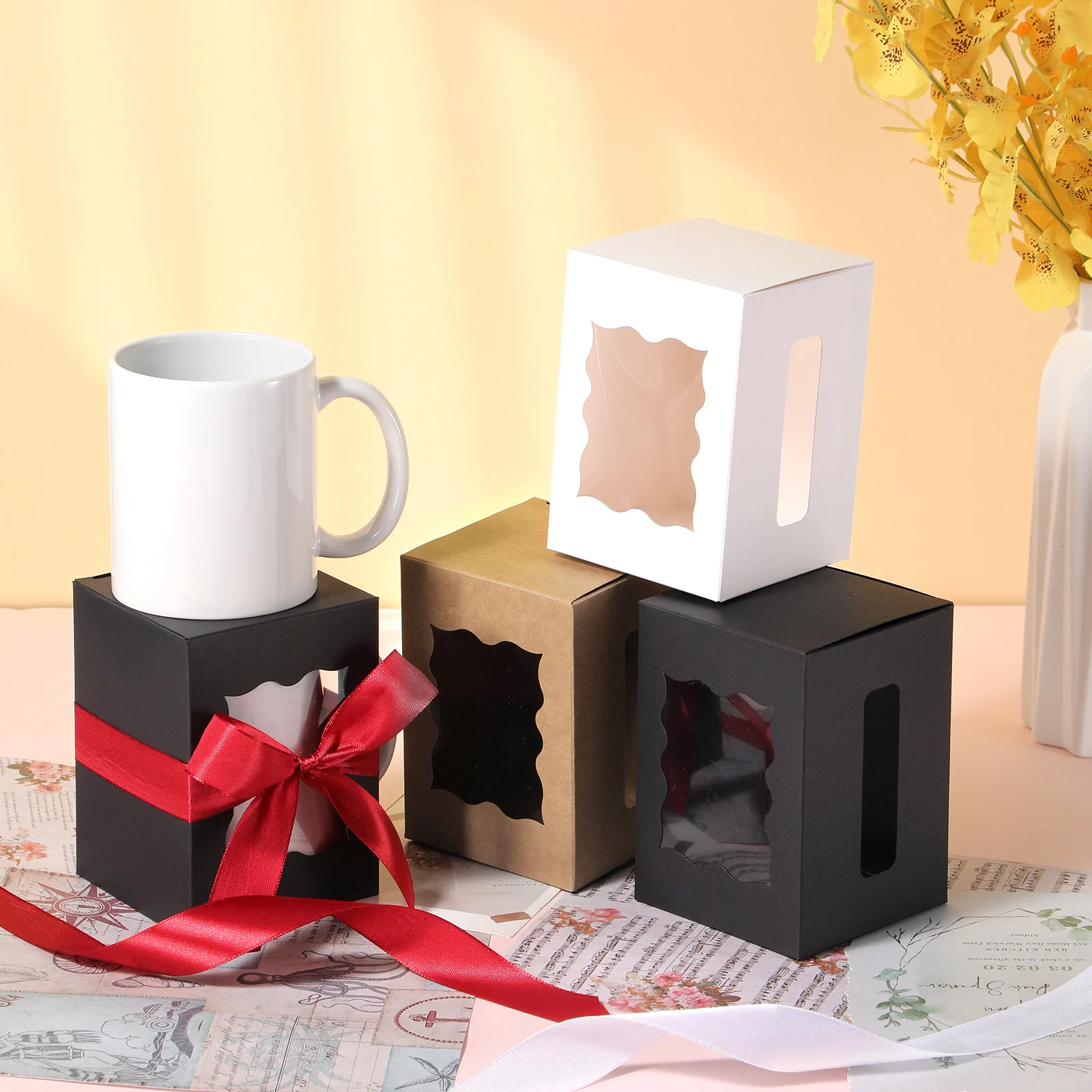 12PCS Mug Gift Boxes with 1 Roll Ribbon – Transparent Gift Packaging Box for Wrapping 1... - SKU MGB02133 - UGI Packaging