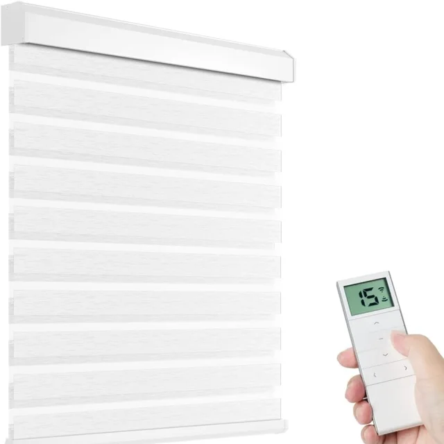 การออกแบบใหม่ที่กําหนดเองไฟฟ้าสองชั้น Wifi App รีโมทคอนโทรลทั้งกลางวันและกลางคืนมอเตอร์ม่านม้วนม้าลายสําหรับหน้าต่าง 1