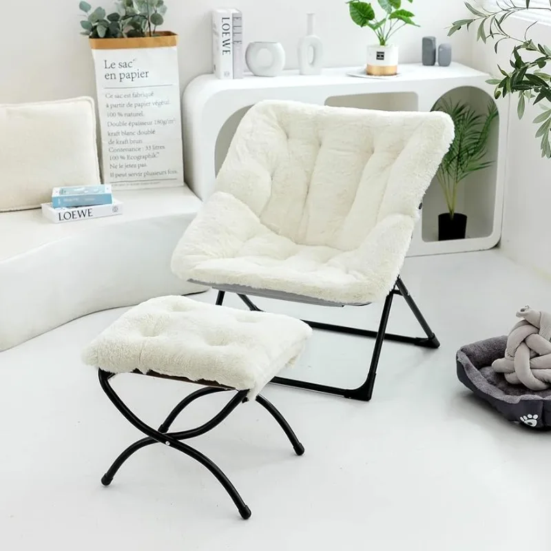 

WELL-STRONG Saucer Chair with Ottoman - Faux Fur Folding Chair and Foot Rest Set with Metal Frame for Bedroom, Living Room