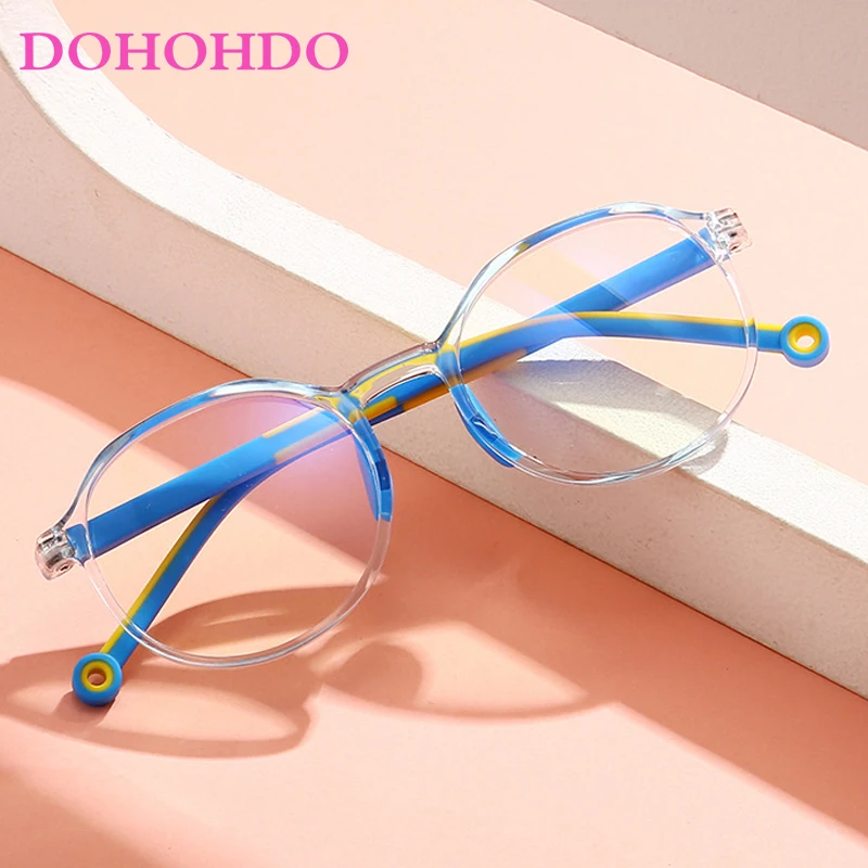 DOHOHDO Anti blue Light Kids Glasses Children Round Optic Frame Boys Girls Computer Cellphone Transparent Eyeglasses UV400