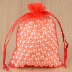 Vibrant Multi-Colored Organza Jewelry Gift Bags Set - 100pcs Drawstring Pouches for Wedding and Special Occasions (19 Red)