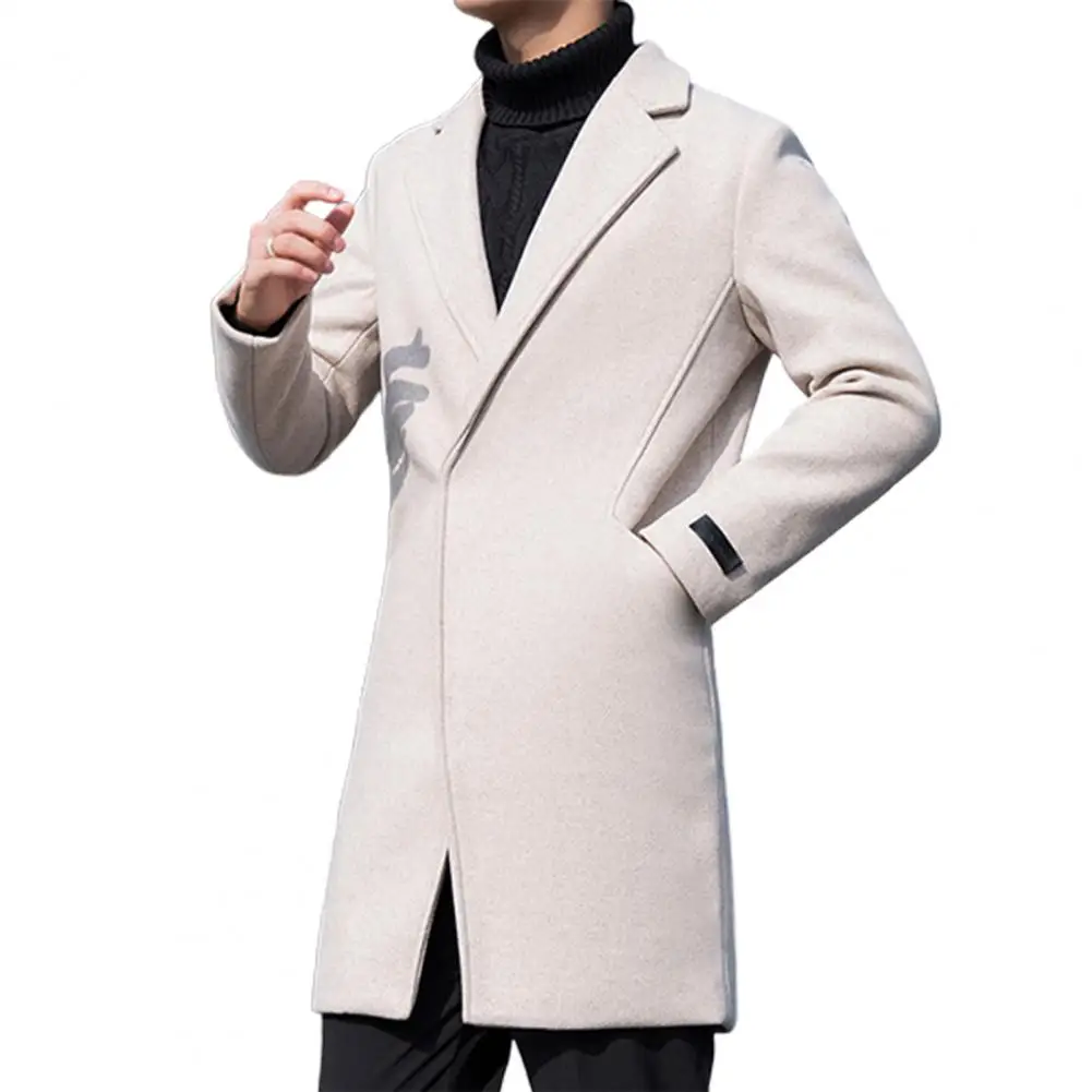 Men Trench Coat Single Button Korean Style Autumn Winter Thick Slim Windbreaker Coat for Daily Wear