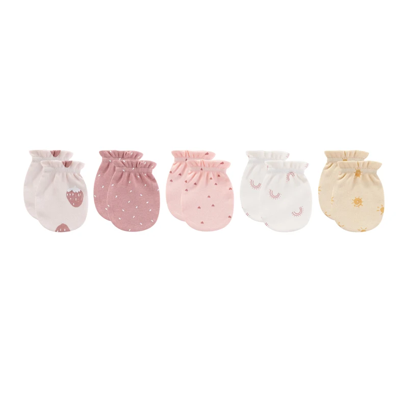 New Born Cotton 5Pieces Baby Girl Mittens 0-6M Cartoon Print Baby Boy Anti-Grabbing Gloves Infant Supplies Accessories Bebes 6
