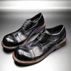 Retro British Casual Genuine Leather Low Top Round Toe Handmade Leather Shoes Men's High-end Washed Horsehide Derby Dress Shoes