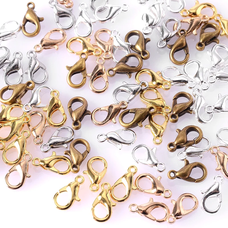 

50Pcs/Lot 5x10mm 6x12mm 7x14mm Charm Metal Lobster Clasp Hooks For DIY Necklace Bracelet Jewelry Making Earring Accessories