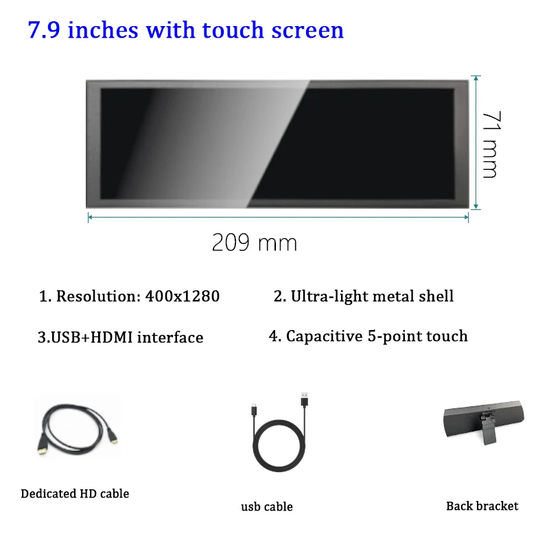 Monitor Portatile Mini Touch Screen Largo 7.9 Pollici 400X1280 Aida64 Pc Portatil Ecran Tela Hdmi Laptop Screen Extender Lcd Pantalla