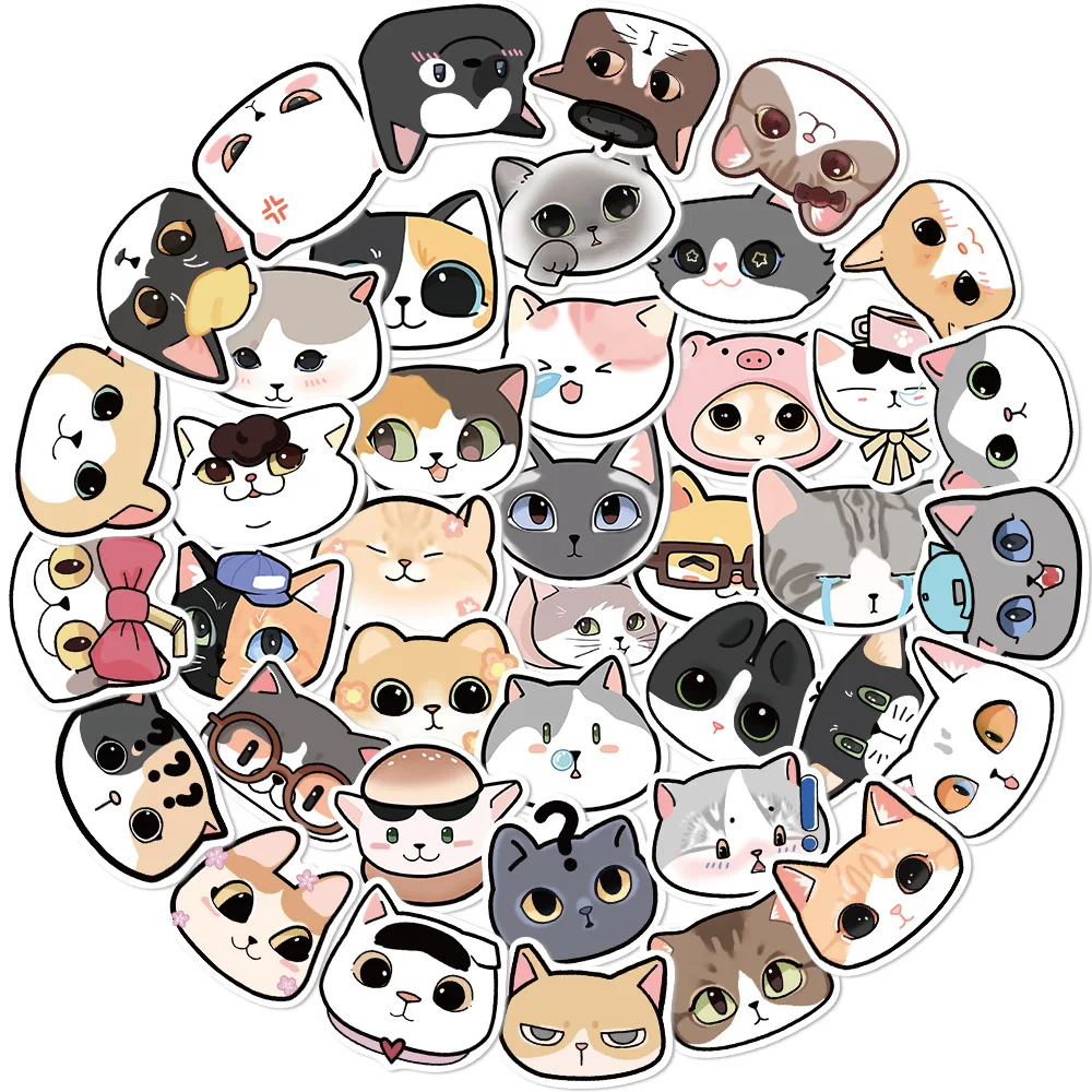 

10/30/40PCS Cartoon Cat Head Stickers Decal DIY Decoration Suitcase Scrapbook Phone Laptop Stationery Cute Kitty Kid Toy Sticker