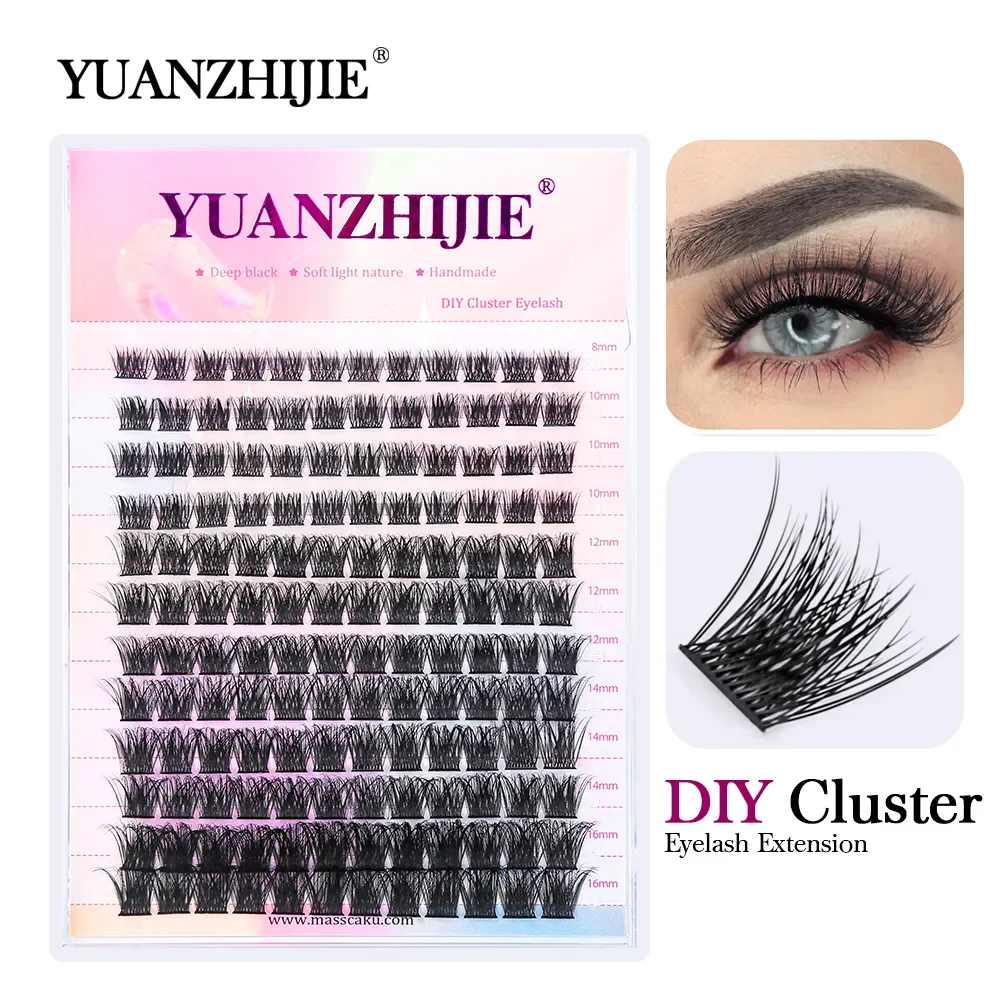 YUANZHIJIE DIY Cluster Eyelash Extension 12lines Dovetail Segmented Lashes Natural Lighter Bundle Makeup Supplies Freeshippping