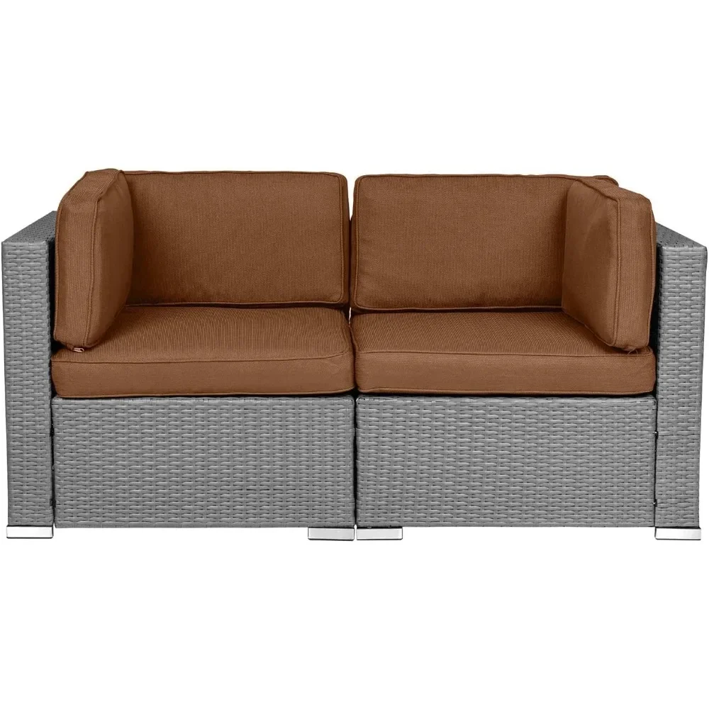 

2-Piece Outdoor Patio Furniture Corner Sofa Set All-Weather Wicker Sectional Loveseats with Washable Cushions,Family balcony